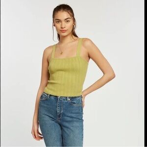 Weekend Los Angeles Lime Green Ribbed Tank Top Sweater Knit Stretchy Square Neck